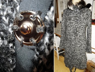 Strickwollmantel mit Silberfuchsgarnitur zum Abnehmen