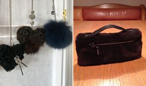Schmucke Taschenaccessoires // Kleine Tasche aus geschorenem Rest-Nerz mit Swarovski-Reissverschluss