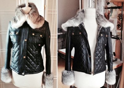 Sportlich-elegante Lederjacke, flauschiges Kanin ersetzen Kragen und Manschetten Kunstfell